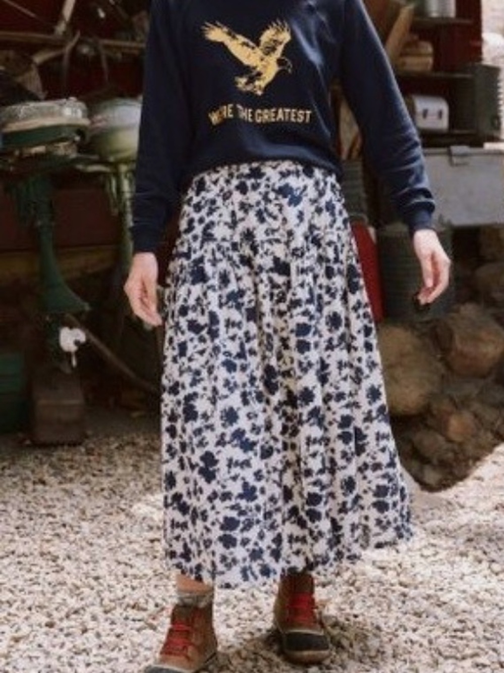 The GREAT. The Boating Skirt Autumn Leaf Floral Cotton Lined Blue Small Feminine - Picture 8 of 16